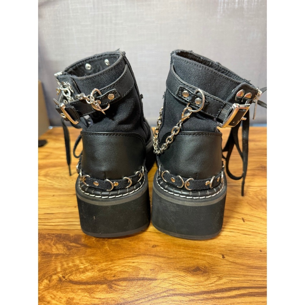 Demonia Emily Black Platform Boots Studded Chain Goth Punk Women's 8 - Picture 5 of 10